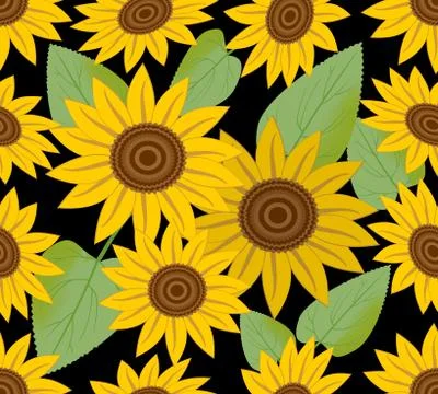 Dark seamless background with sunflower Stock Illustration