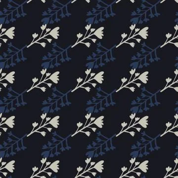 Dark seamless botanic pattern with flower silhouettes. Black background with  Illustrazione stock