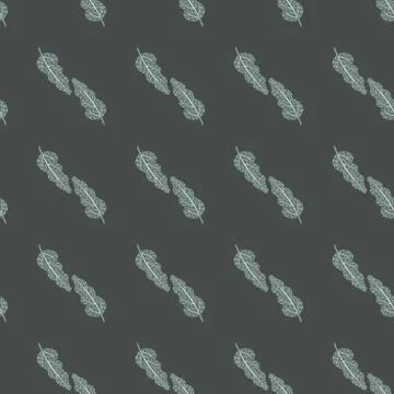Dark seamless doodle pattern with creative leaf ornament. Grey background. Fl Stock Illustration