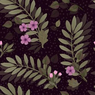 Dark seamless floral pattern with leaves and flowers. Suitable for fabric Stock Illustration