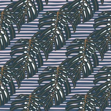 Dark seamless foliage exotic pattern with monstera ornament. Simple tropical  Stock Illustration