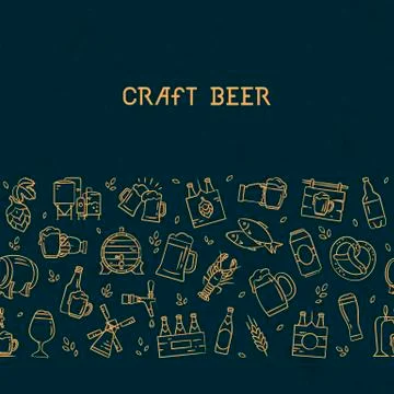Dark seamless horizontal pattern beer of hand-drawn icons on the theme of bee Stock Illustration