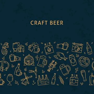 Dark seamless horizontal pattern beer of hand-drawn icons on the theme of beer Stock Illustration