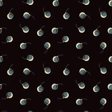 Dark seamless pattern with abstract random little bombs shapes. Black backgro Illustrazione stock
