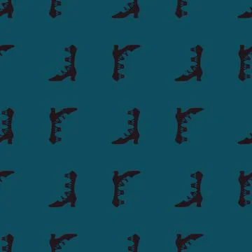 Dark seamless pattern with black hand drawn womes fashion shoes ornament. Tur Stock Illustration