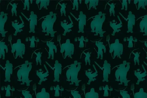 Dark seamless pattern with blue fantasy characters Stock Illustration