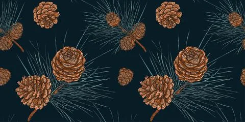 Dark Seamless Pattern of Christmas Cedar Stock Illustration
