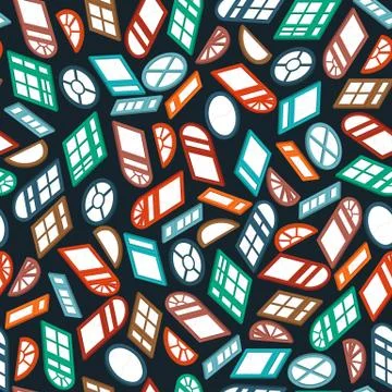 Dark seamless pattern color isometric window Stock Illustration