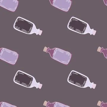 Dark seamless pattern with essential oil bottle ornament. Aromatherapy print  Stock Illustration