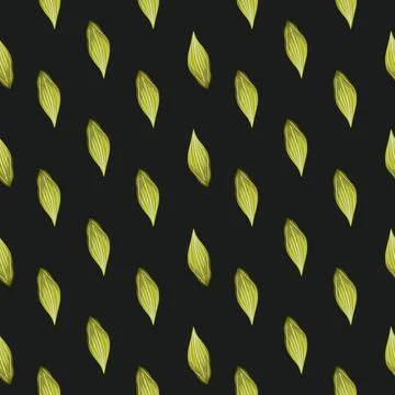 Dark seamless pattern with green colored leaves ornament. Black background. B Stock Illustration