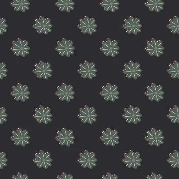 Dark seamless pattern with grey chamomile flowers elements. Black background. Stock Illustration