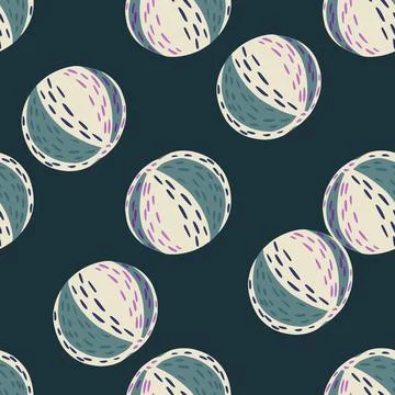 Dark seamless pattern with hand drawn beach ball silhouettes ornament. Navy b Stockillustratie