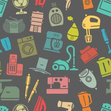 Dark seamless pattern of home appliances Stock Illustration