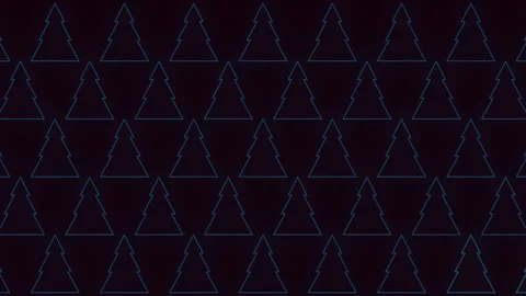 Dark seamless pattern of neon line pine trees on minimal winter holiday Stock Footage 334140212