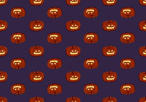 Dark seamless pattern with pumpkins, face and smile Stock Illustration