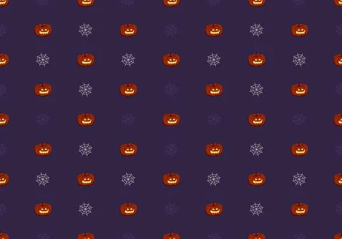 Dark seamless pattern with pumpkins, face and smile and spider web Stock Illustration