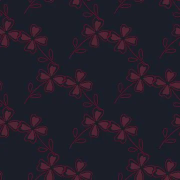 Dark seamless pattern with red four-leaf clover silhouettes. Black background Illustrazione stock