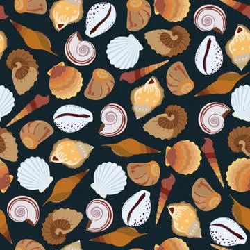 Dark seamless pattern of seashells Illustrazione stock