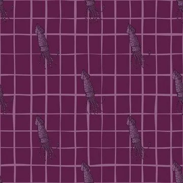 Dark seamless pattern with simple squids ornament. Marine print with purple c Stock Illustration