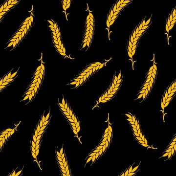 Dark Seamless pattern. Simple vector ears of wheat on black back イラスト素材
