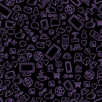 Dark seamless pattern with social media doodls Stock Illustration