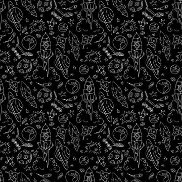 Dark seamless pattern with space doodles Stock Illustration