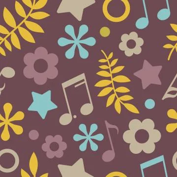 Dark seamless pattern of stars, notes and leaves 스톡 일러스트