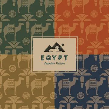 Dark seamless patterns collection of symbols, landmarks, and signs of Egypt from Stock Illustration