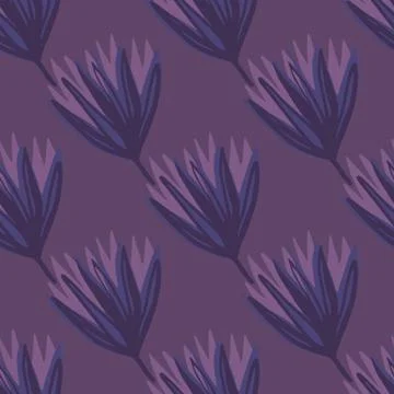 Dark seamless tulip bud pattern. Flower silhouettes and background in urple t Stock Illustration