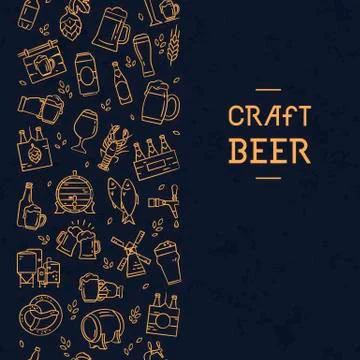 Dark seamless vertical pattern beer of hand-drawn icons on the theme of beer. Stock Illustration