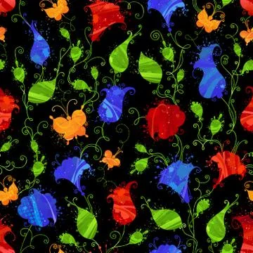 Dark seamless watercolor pattern. Stock Illustration