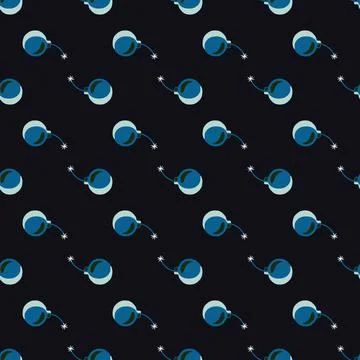 Dark seamless weapon pattern with blue abstract bombs shapes. Black backgroun Stock Illustration