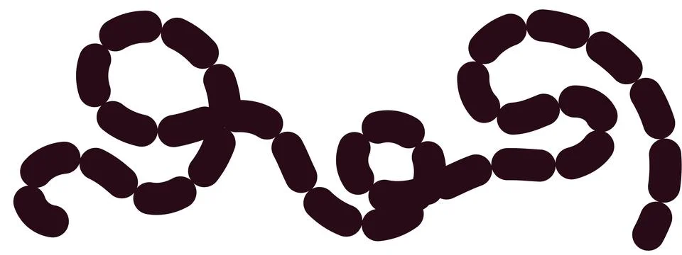 Dark segmented chain of oval shapes, rounded pebble path, connected dark el.. Ilustração Stock