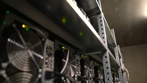 Dark server Room with computers for crypto mining Stock Footage 205002241