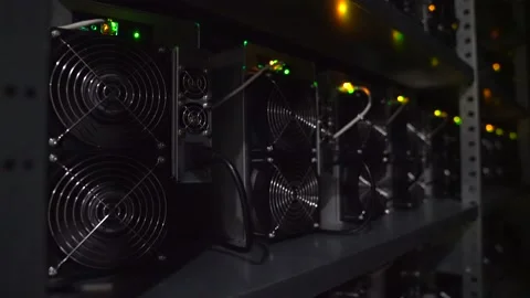 Dark server Room with computers for crypto mining Stock Footage 205002246