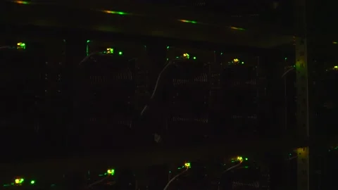 Dark server Room with computers for crypto mining Stock Footage 205002257