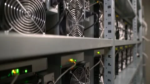 Dark server Room with computers for crypto mining Stock Footage 205002270
