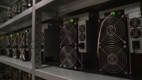 Dark server Room with computers for crypto mining Stock Footage 205002272