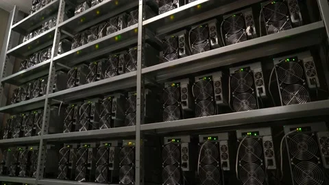 Dark server Room with computers for crypto mining Stock Footage 205002283