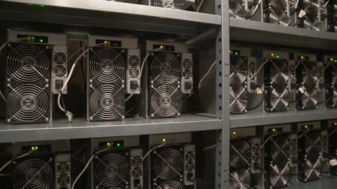 Dark server Room with computers for crypto mining Stock Footage 205002297