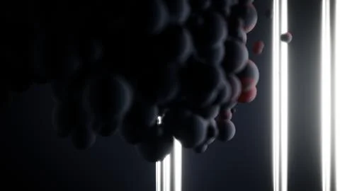 A dark setting filled with abstract spherical shapes, accentuated by glowing Иллюстрация