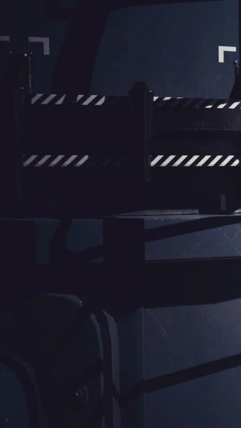 Dark setting showing mechanical equipment in a workshop during evening hours Stock Footage 337900062