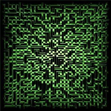 Dark shaded three dimensional technology maze illustration Illustrazione stock