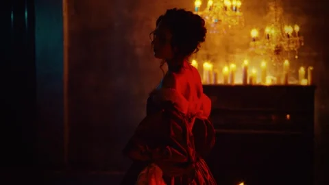 Dark shadow silhouette ghost fantasy lady back rear view gothic beauty woman Stock Footage 311202028