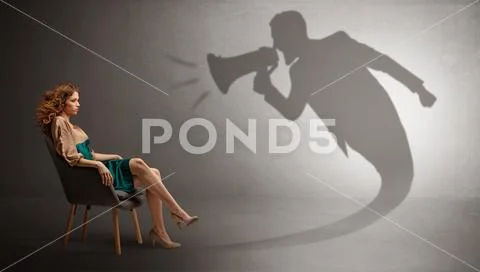 Dark shadow yelling to elegant lady Stock Photos