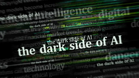 Dark side of AI headline news titles media looped Stock Footage 342722189