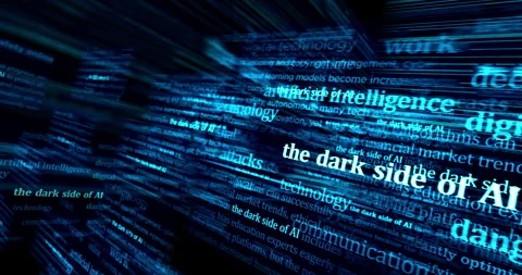 Dark side of AI neon on brick wall loop Stock Footage 342722239