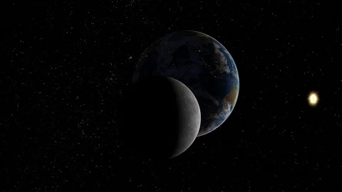 The dark side of the Moon comes into view with the Earth in the background. Stock Footage 103618493