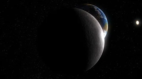 Dark side of the Moon comes into view with the Earth and Sun in this animation. Stock Footage 103622110