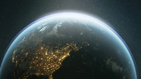 The dark side of planet Earth, a view of the glowing cities of Europe. 스톡 동영상 144734528